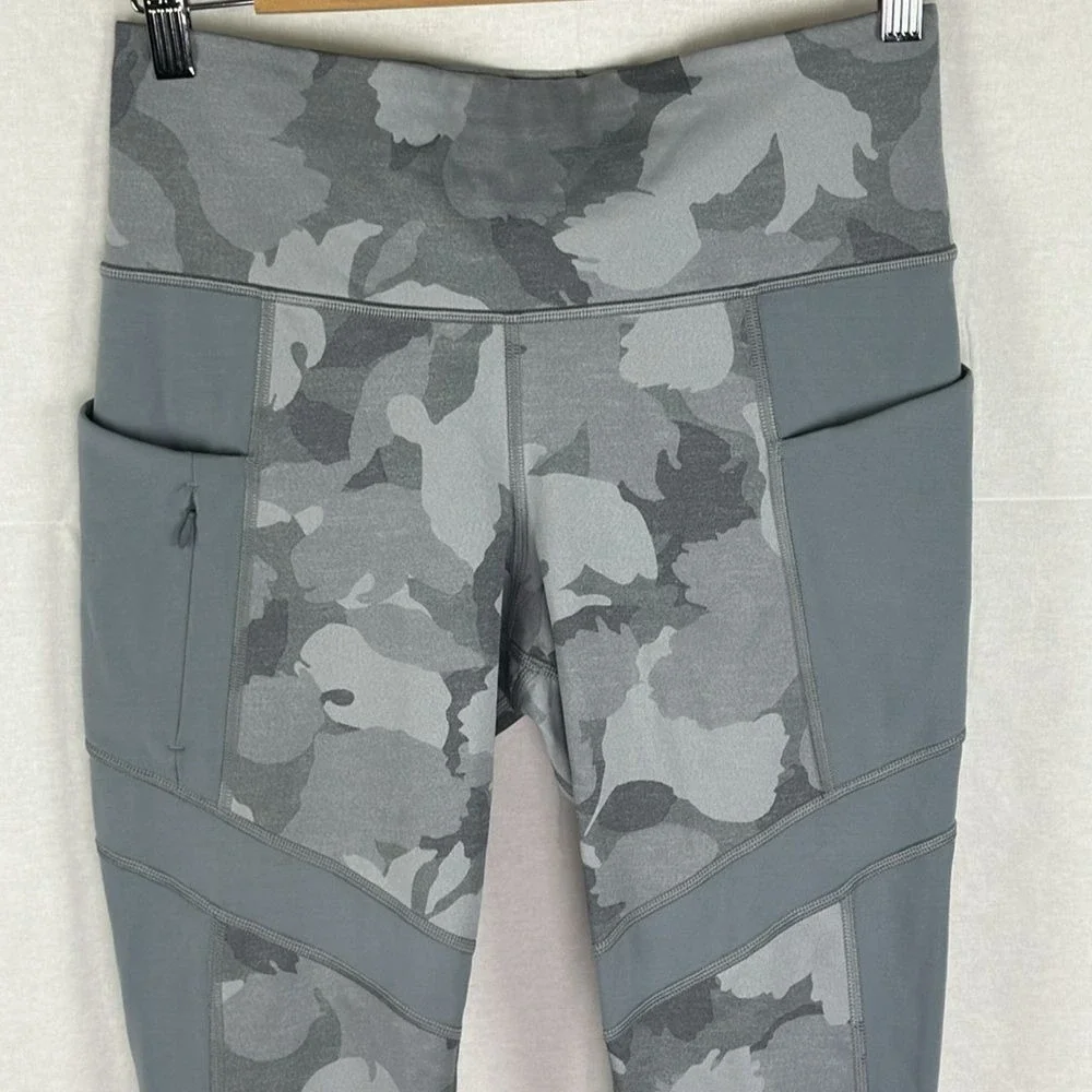 Athleta All In 7/8‎ Camo Tight Women Small Gray Yoga Leggings Pocket Wicking